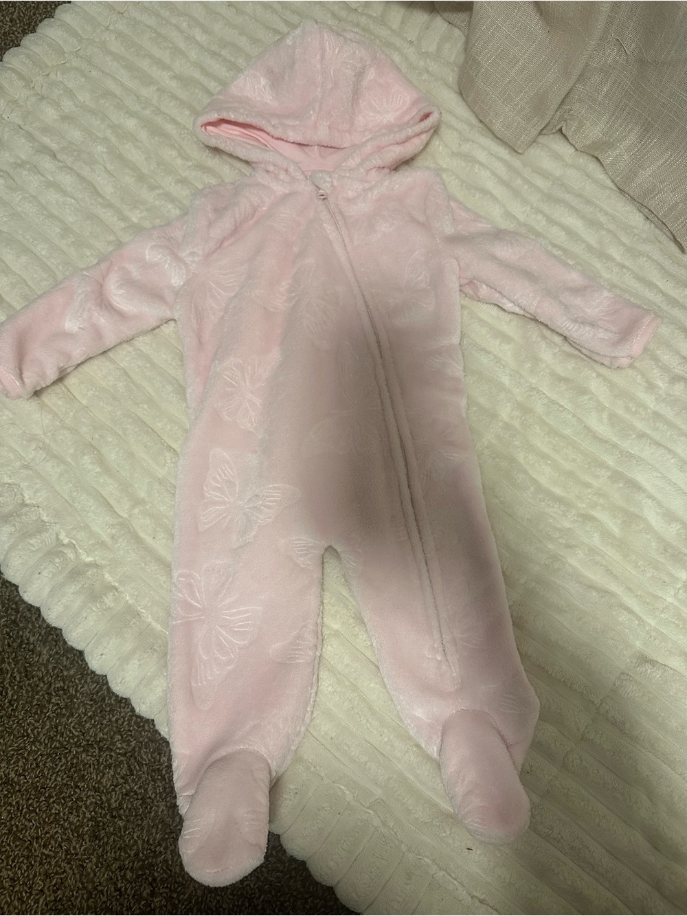 Little Beginnings Soft Pink Butterfly Hooded Baby One-Piece with Footies